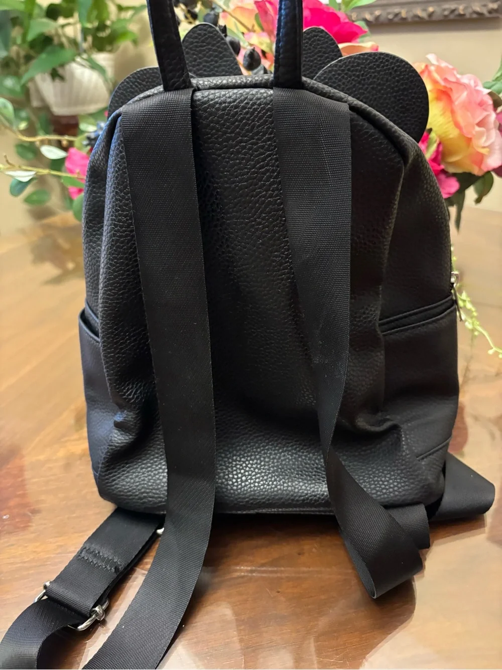 Disney Minnie Mouse Black Backpack with Red & White Polka Dot Front